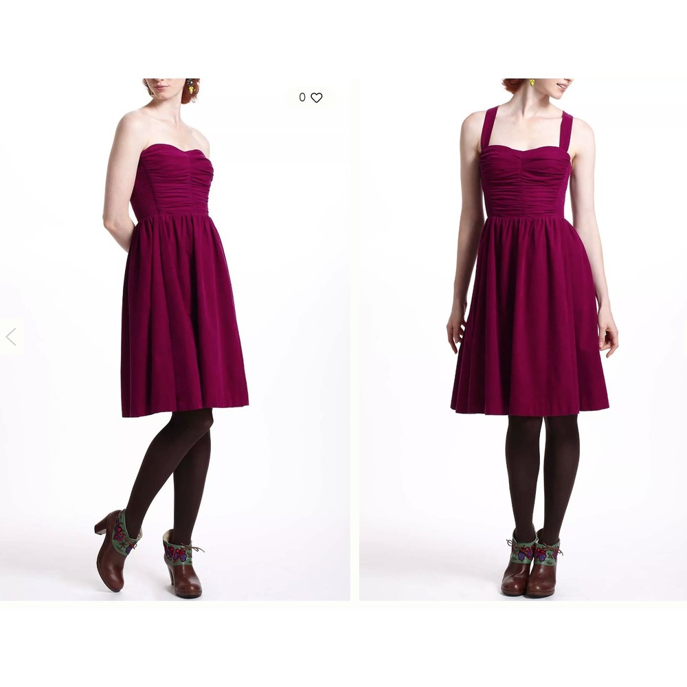 Anthropology Paca Halter Dress Sz 6 Fuchsia Corduroy Removable Straps Coquette
